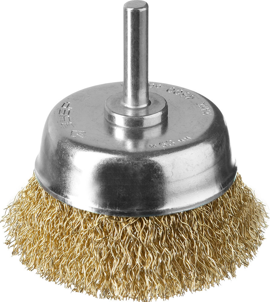 Щетка чашечная для дрели d 63 мм, витая латунированная стальная проволока 0.3 мм ЗУБР Профессионал 3525-063_z02
