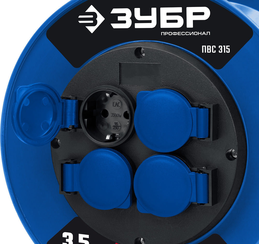 Удлинитель силовой на катушке ПВС 3 x 1.5 мм2 50 м 3500 Вт IP44 ЗУБР ПВС 315 Профессионал 55081-50_z01