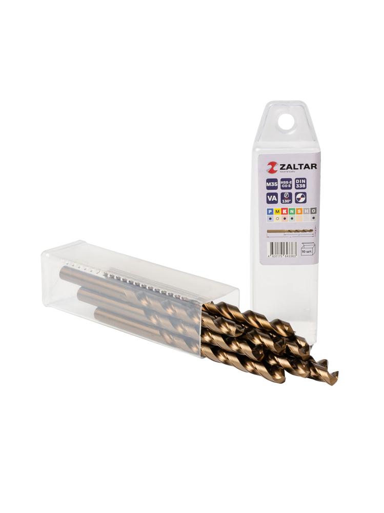 Комплект свёрл по металлу индустриальных, 10 шт, DIN 338, HSS-E Co5, Тип VA, 5xD, O7.00 мм (ZA-74070-S10)