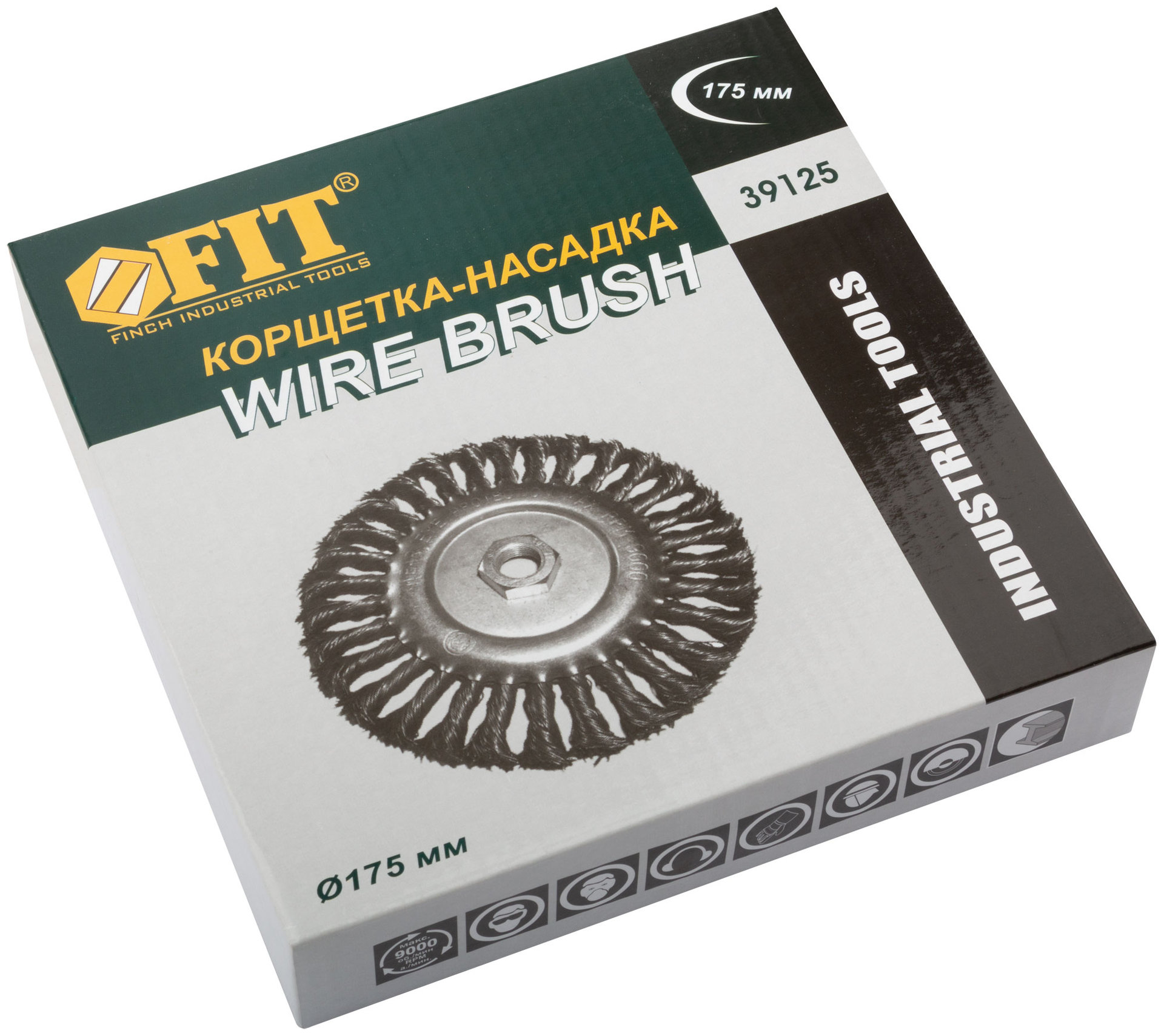 Корщетка-колесо, гайка М14, стальная витая проволока 175 мм (39125)