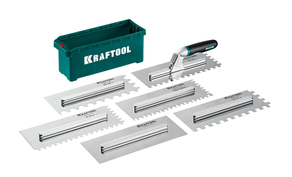 Набор нержавеющих гребенок (6шт) со сменной 2к ручкой, в пластиковом кейсе, 280х115 мм KRAFTOOL 33268-H6