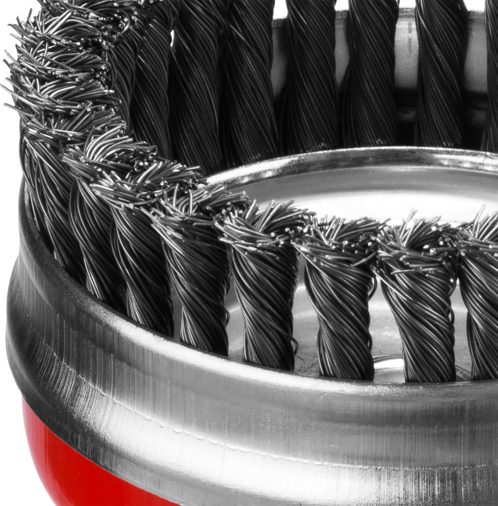 Чашечная щетка-крацовка для УШМ 100 мм, жгутированная стальная проволока 0.5 мм MIRAX 35144-100