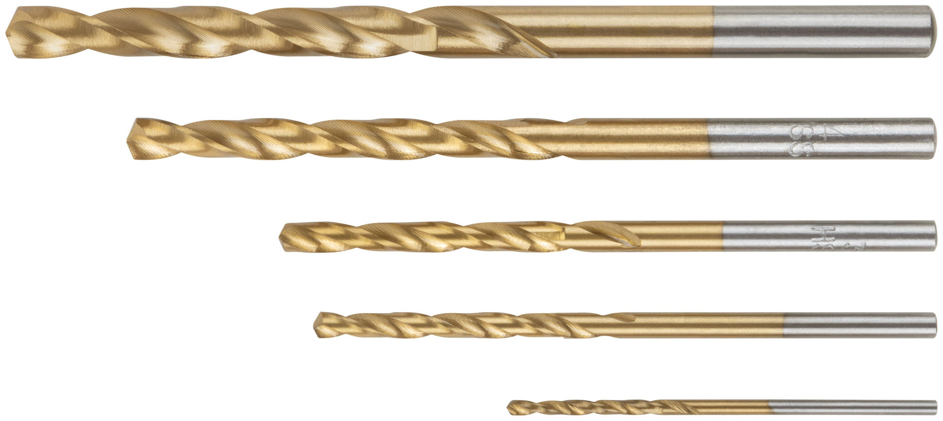 Набор сверл HSS по металлу, титановое покрытие, 5 шт. (1,5-2,5-3-4-5 мм) (34211)