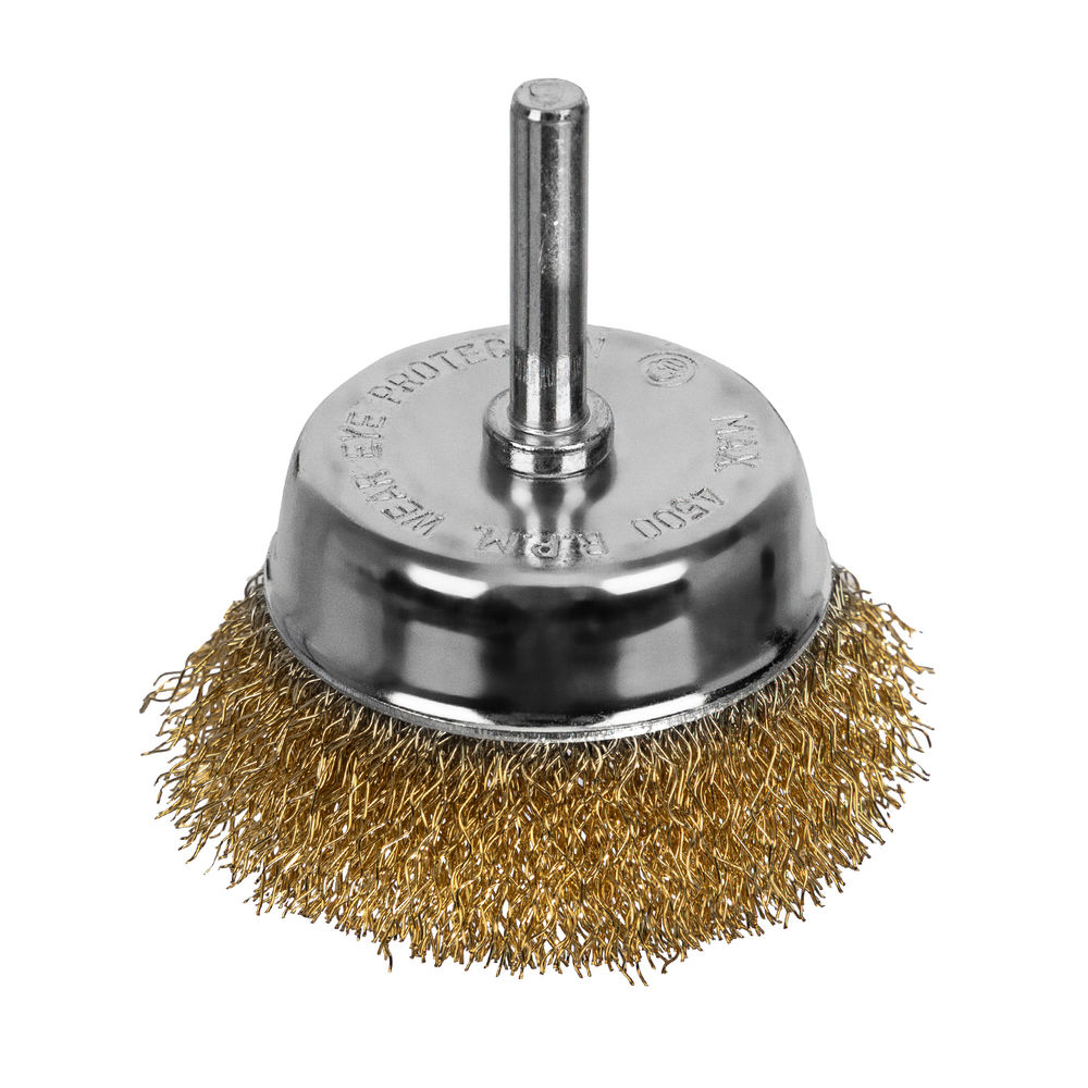 Щетка для дрели, 65 мм, чашка со шпилькой, латунированная витая проволока Matrix (74477)