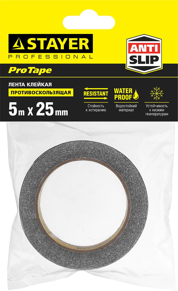 Лента клейкая противоскользящая 25 мм, 5 м, черная STAYER Professional 12270-25-05