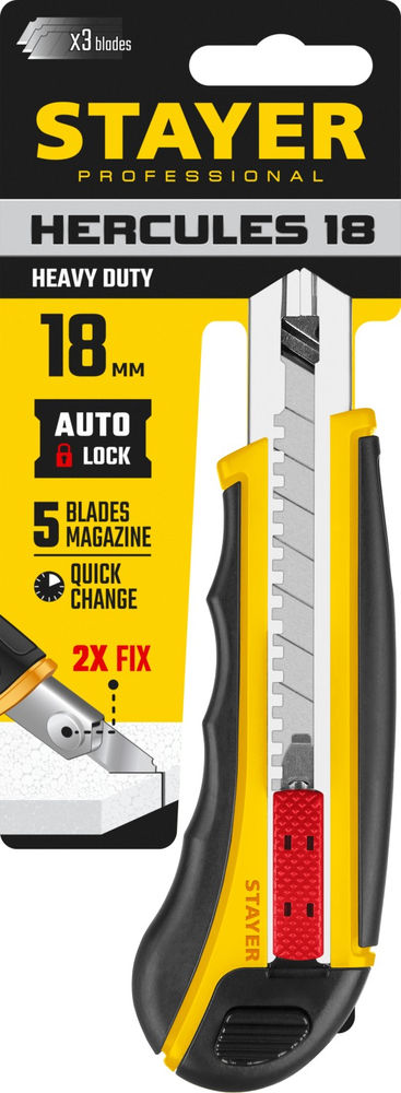 Нож 18 мм с автозаменой и автостопом с доп. фиксатором HERCULES-18 Professional STAYER 09165