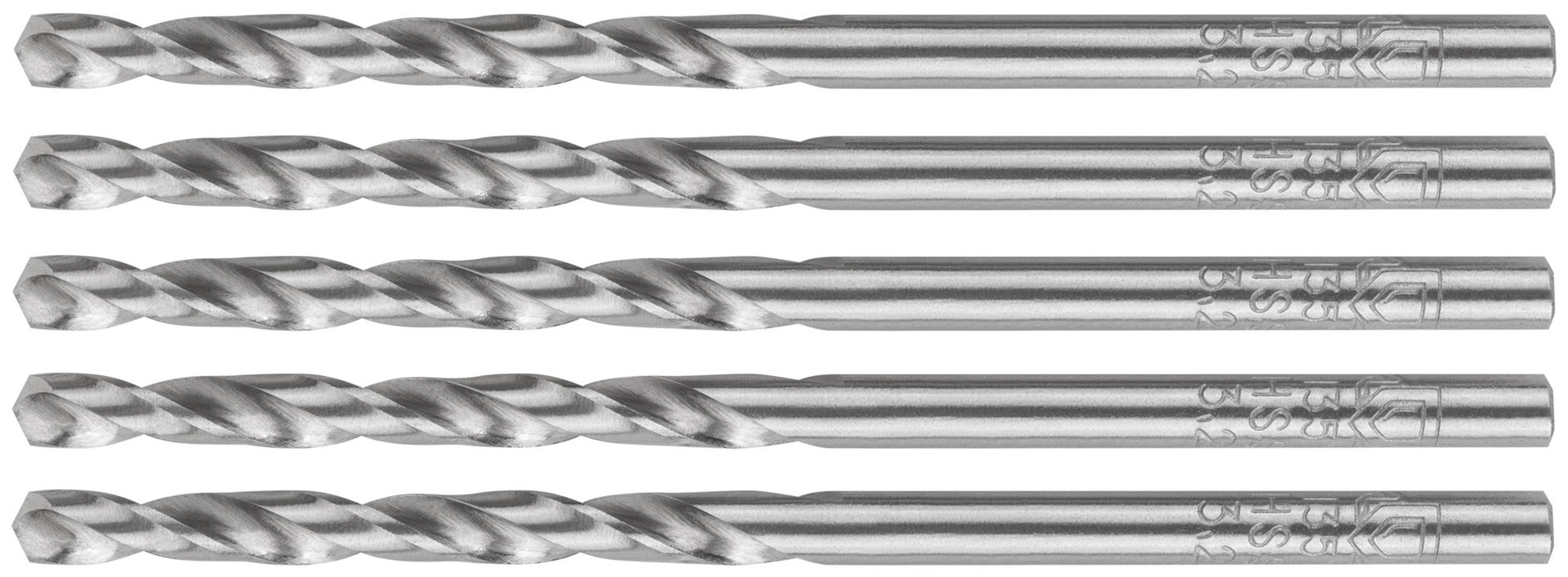 Сверла по металлу HSS шлифованные, угол заточки 135°, 3,2 x 65 мм (5 шт.) (35679М)