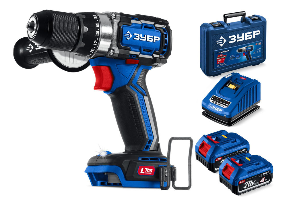 Дрель-шуруповерт бесщеточная 20 В 70 Н·м 2 АКБ LMS 4 А·ч кейс Профессионал ЗУБР DB-70-42