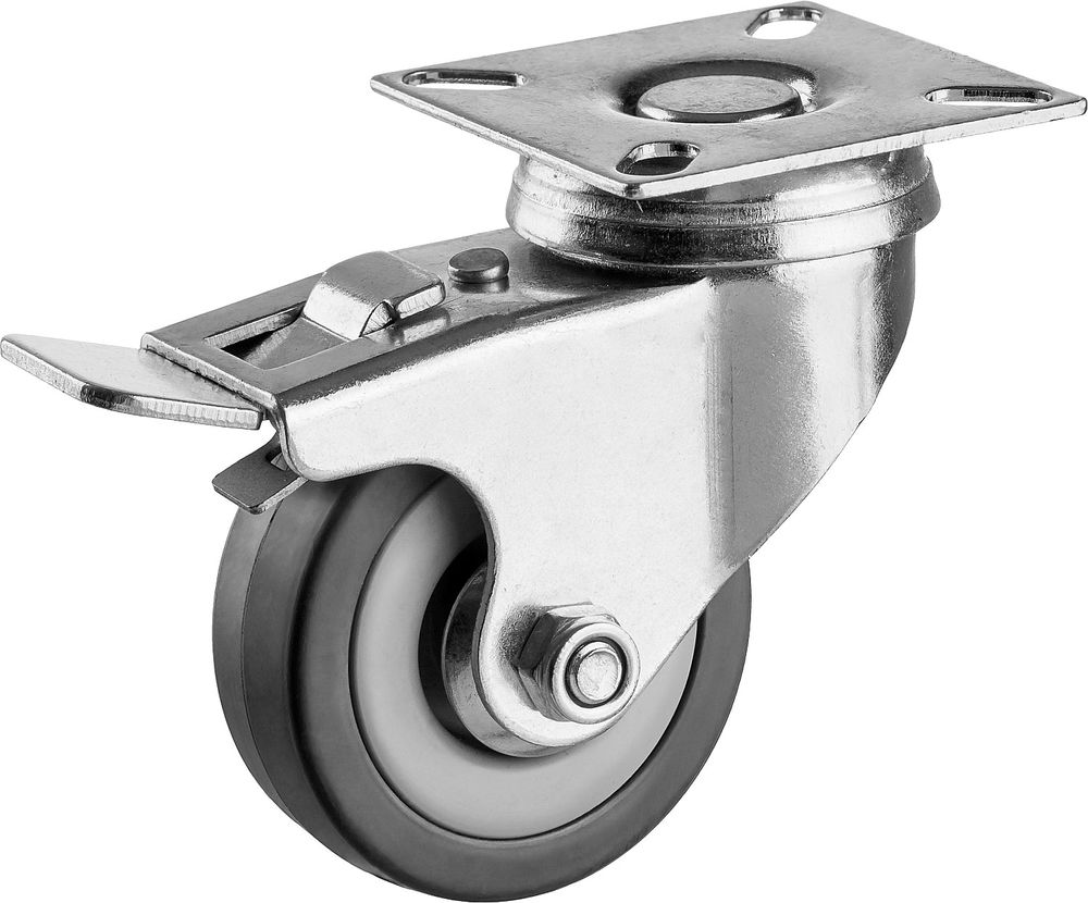 Колесо поворотное с тормозом d 50 мм, г/п 35 кг, резина/полипропилен ЗУБР 30956-50-B