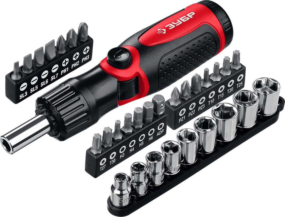 Реверсивно-рычажная отвертка с насадками ЗУБР 25161-H31