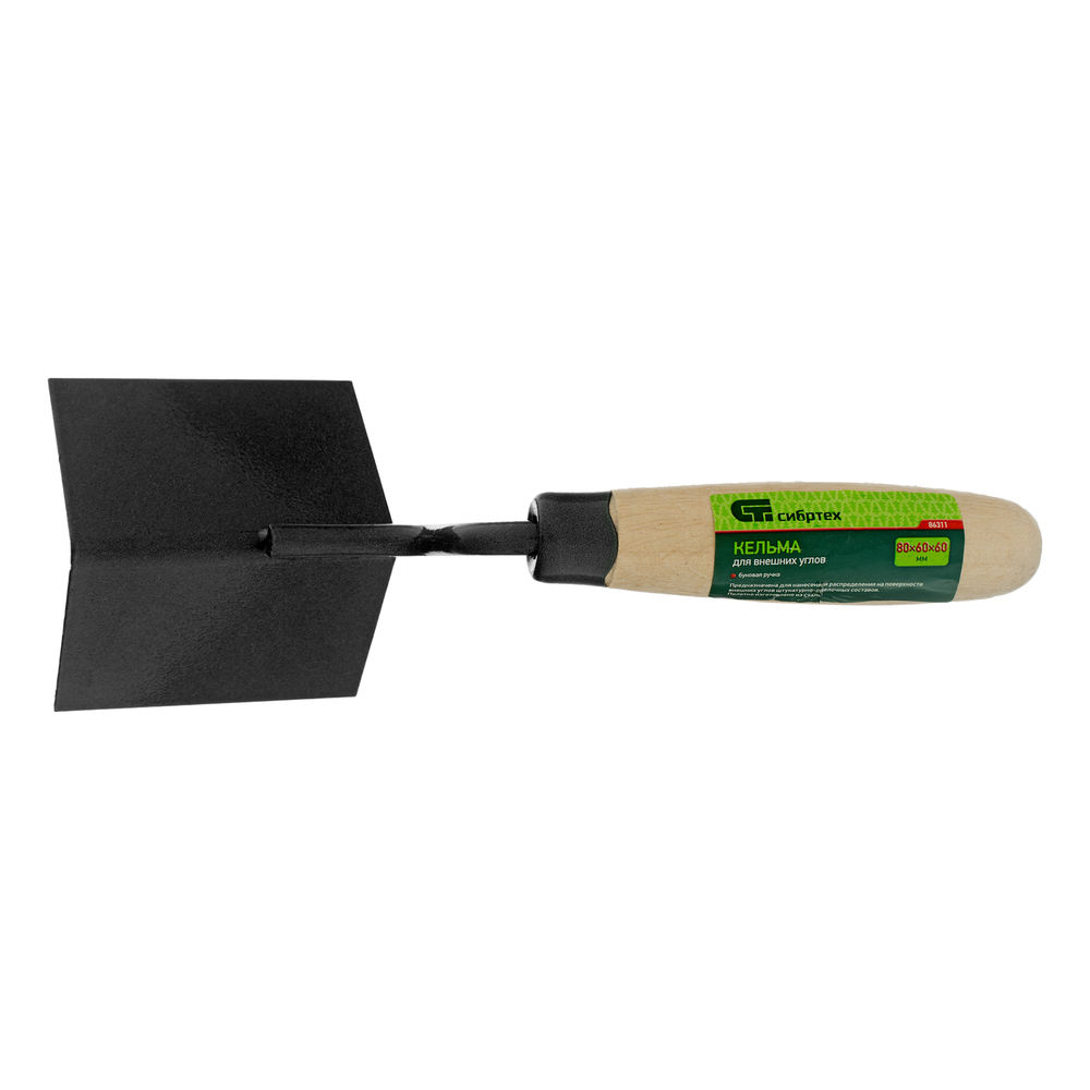 Кельма угловая, 80 х 60 х 60 мм, стальная, для внешних углов, буковая ручка Сибртех (86311)