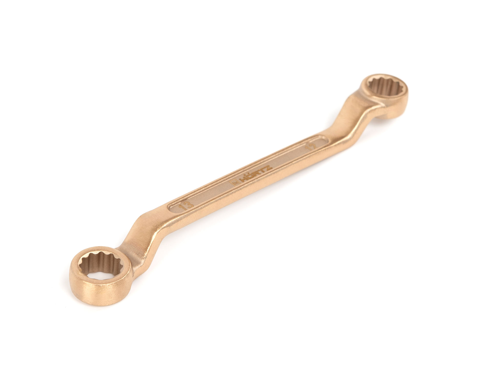 Ключ гаечный накидной двусторонний коленчатый 12х13 искробезопасный сплав BeCu 151-1213, HORTZ
