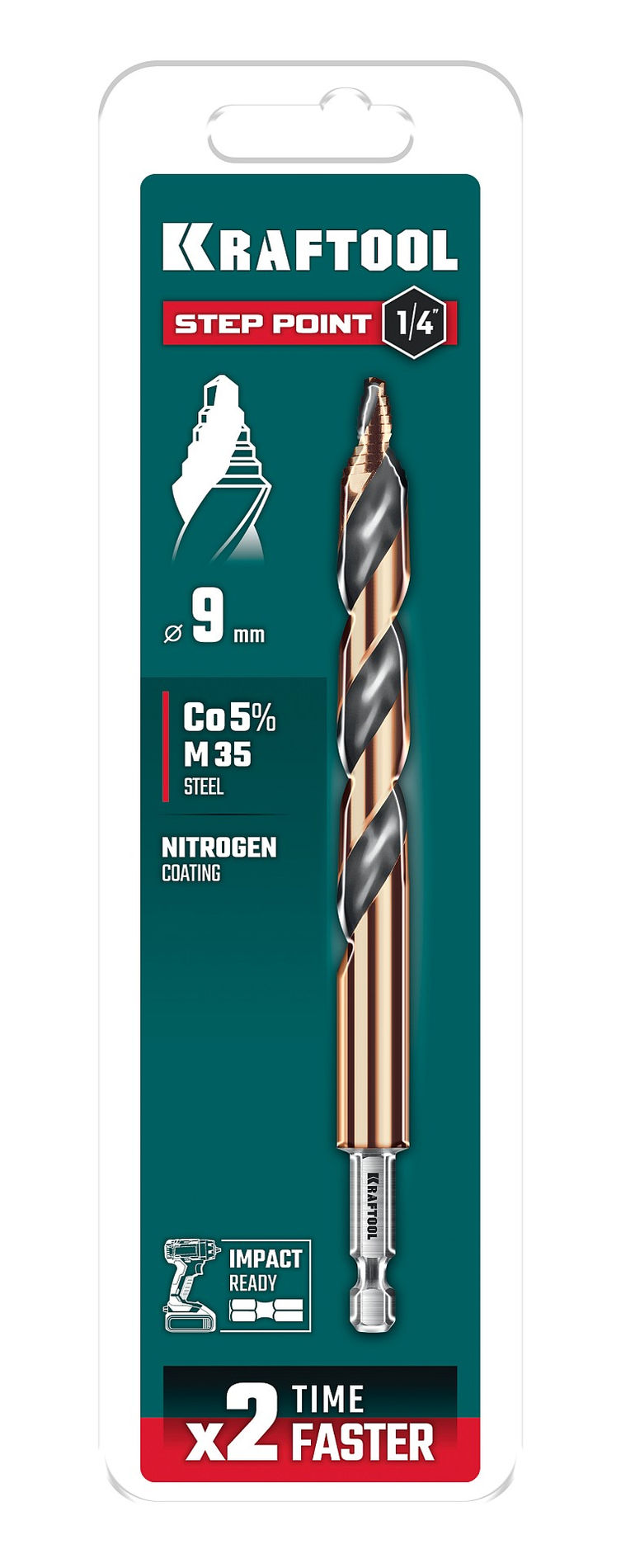 KRAFTOOL STEP POINT, d 9.0 х 125 мм, сверло по металлу для винтовёртов и шуруповертов IMPACT READY (29653-9)