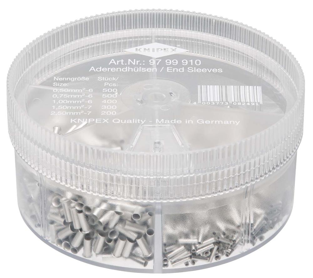 Набор неизолированных контактных гильз 0.5 мм? 500 шт 0.75 мм? 500 шт 1 мм? 400 шт 1.5 мм? 300 шт 2.5 мм? 200 шт KN-9799910