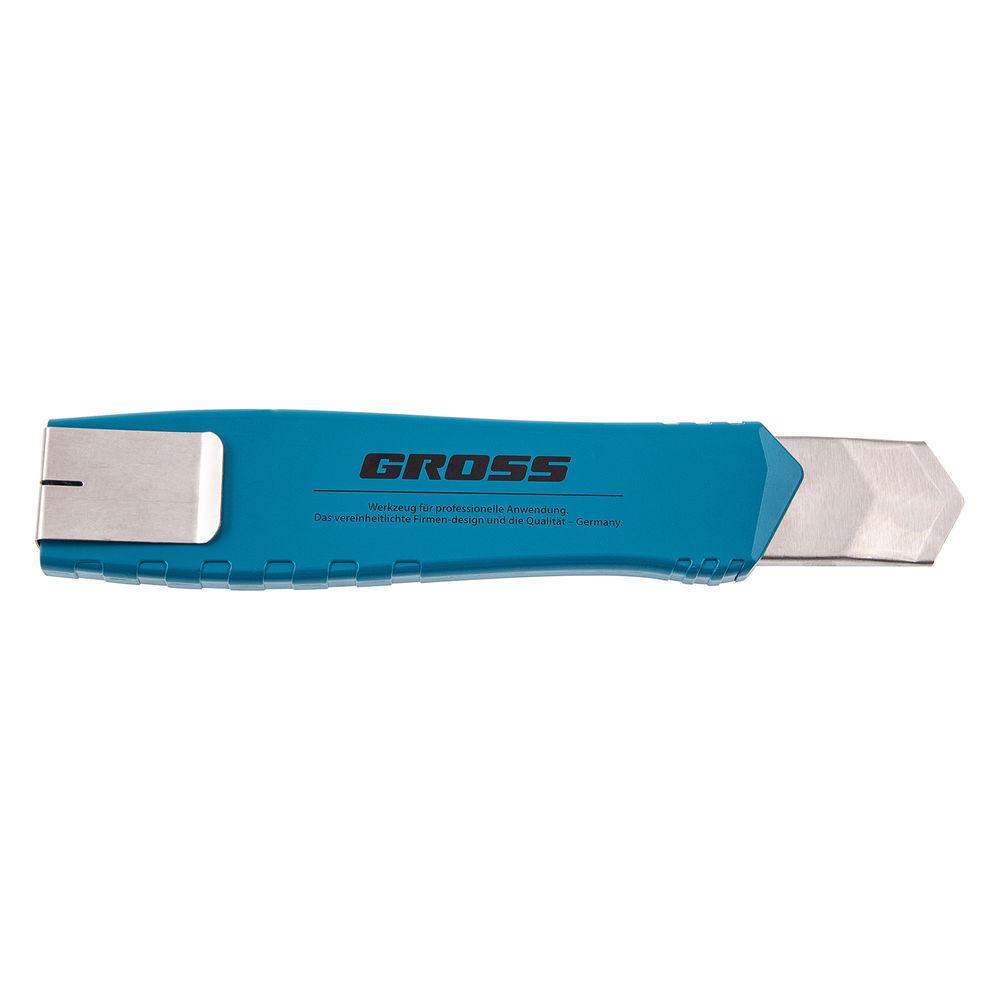 Нож, 195 мм, металлический корпус, выдвижное сегментное лезвие 25 мм (SK-5) металлическая направляющая, клипса для ремня Gross (78896)