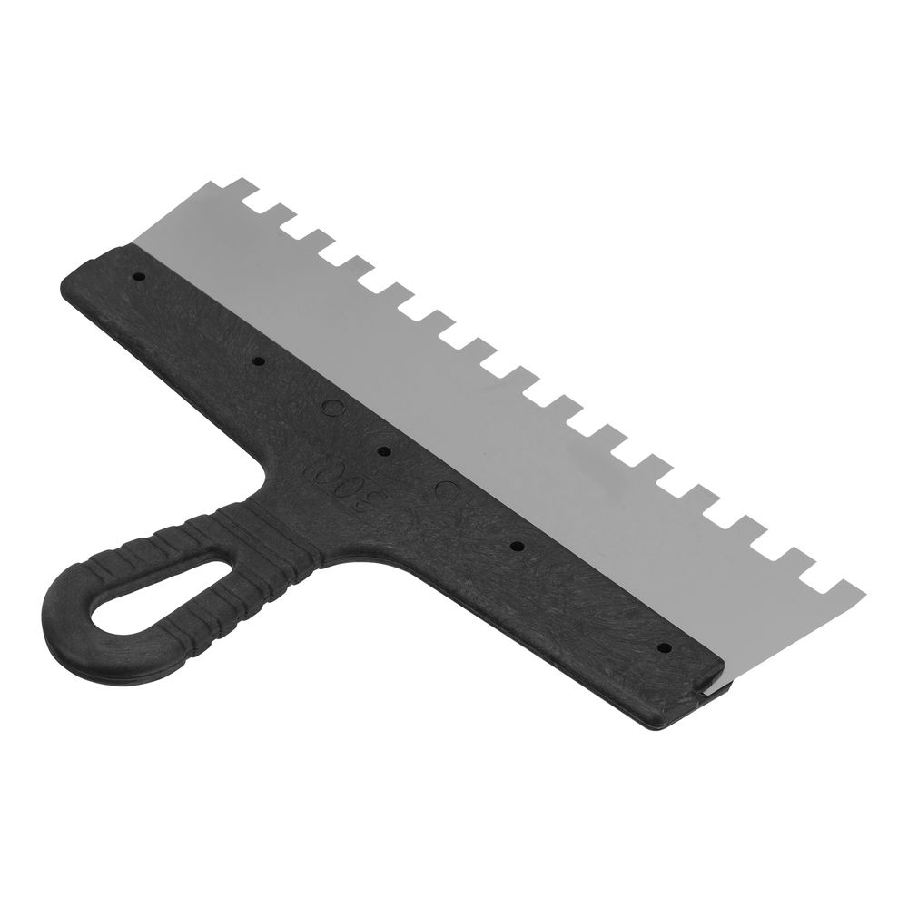 Шпатель из нержавеющей стали, 300 мм, зуб 10 х 10 мм, пластмассовая ручка Сибртех (85501)