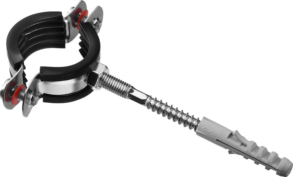 Хомут трубный с сантехнической шпилькой и дюбелем 1, цинк, 1 шт ЗУБР 37866-32-37