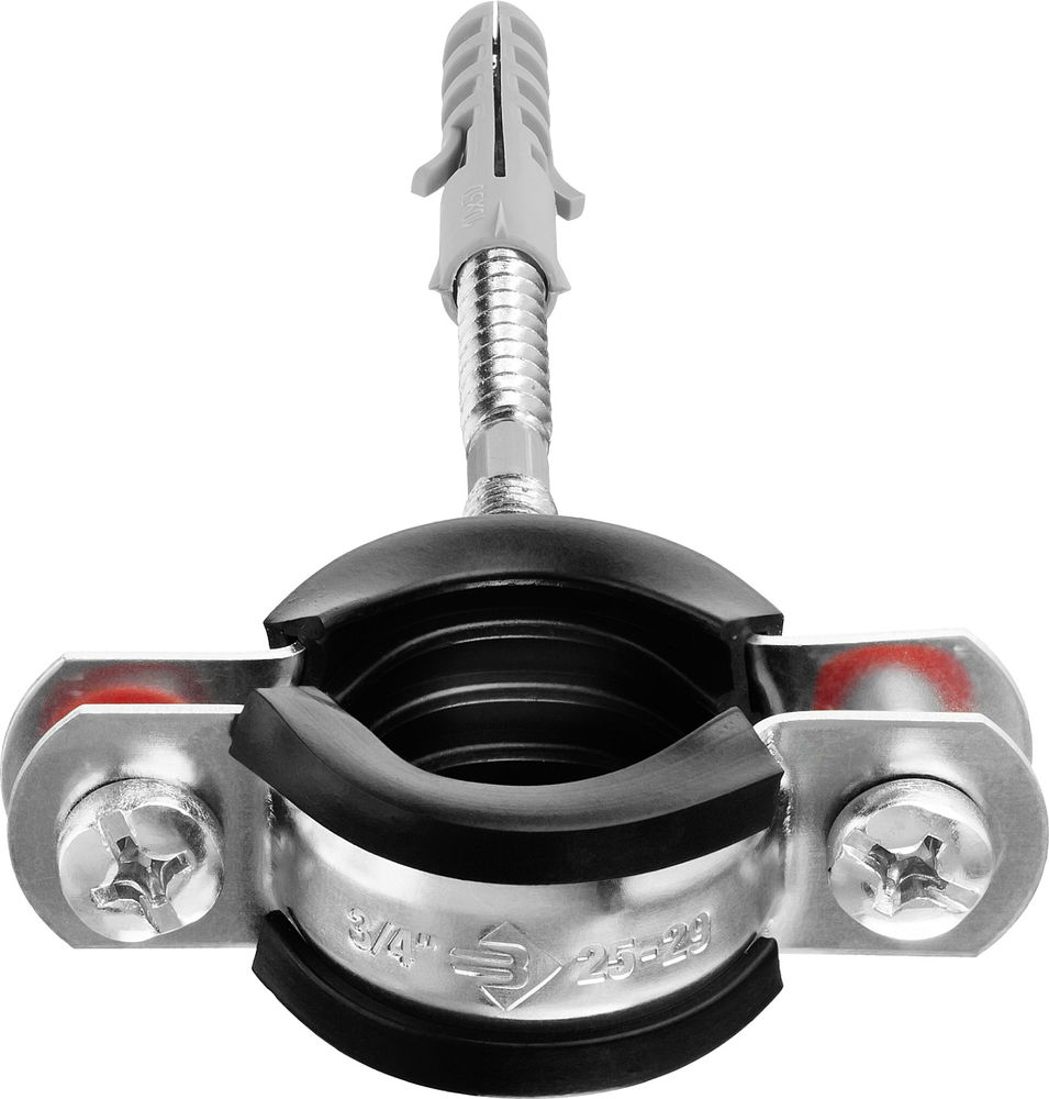Хомут трубный с сантехнической шпилькой и дюбелем 3/4, цинк, 1 шт ЗУБР 37866-25-29  