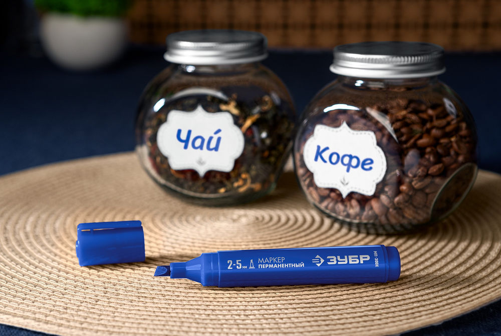 Перманентный маркер клиновидный МП-300К синий, 2-5 мм ЗУБР 06323-7