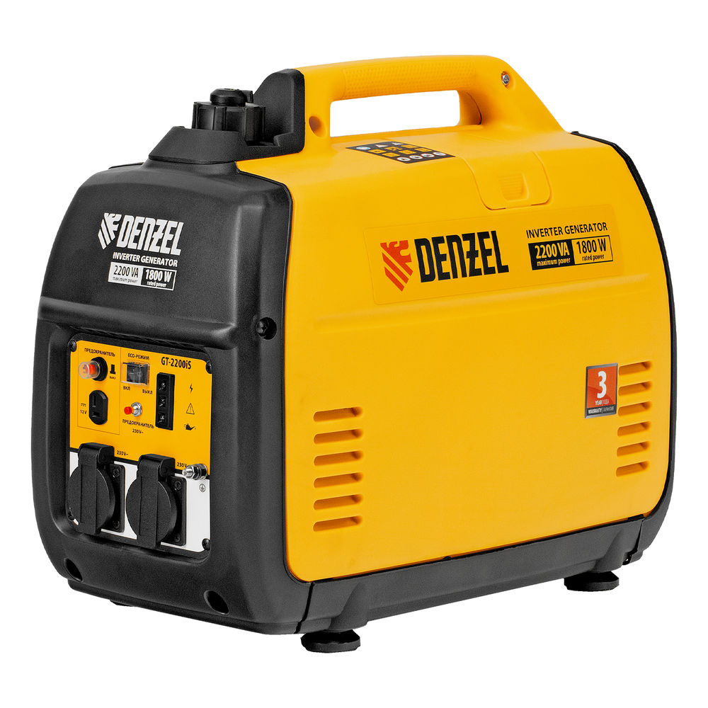 Генератор инверторный GT-2200iS, 2.2 кВт, 230 В, бак 4 л, закрытый корпус, ручной старт Denzel (94702)