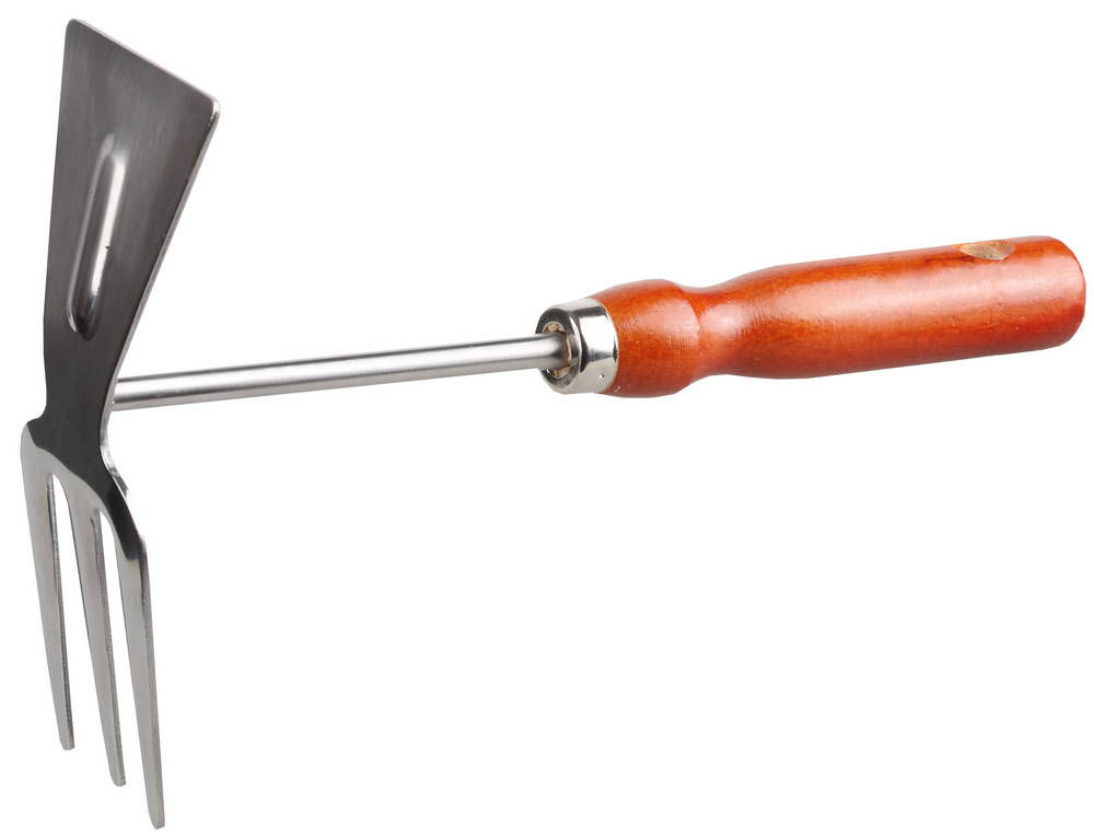 Садовая мотыжка 260 мм, 3 зубца, нержавеющая сталь, прямое лезвие, деревянная ручка GRINDA 8-421135_z01