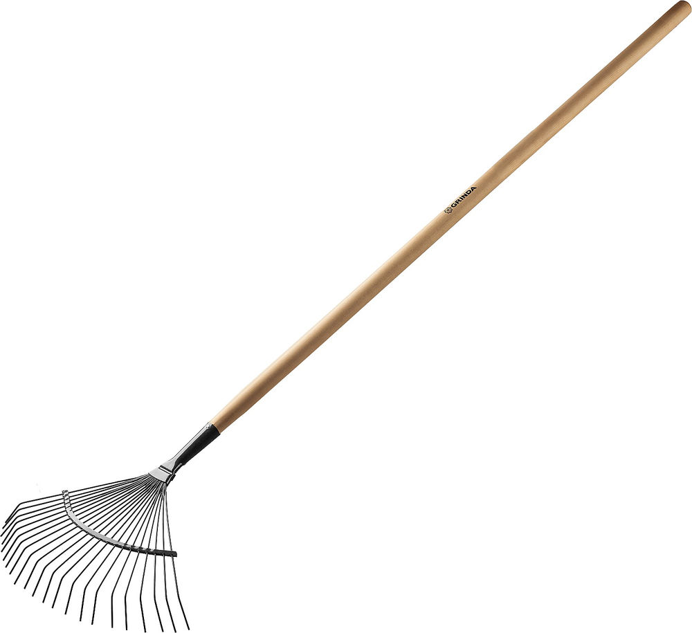 Веерные грабли GP-22R, 400 х 260 х 1500 мм, 22 круглых зубца, стальная рабочая часть, черенок из дерева высш. сорт GRINDA 39591