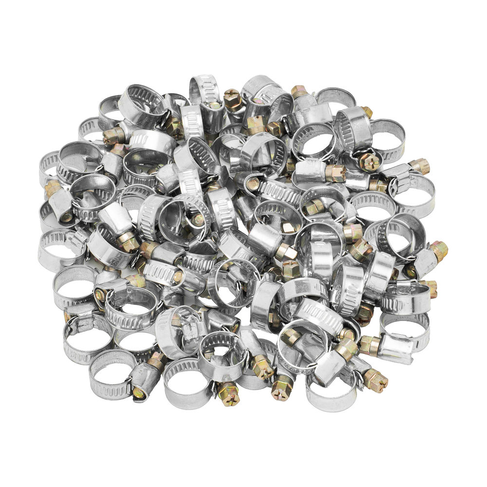 Хомуты металлические, Стандартное болтовое крепление 12-20 мм, 100 штук в упаковке, ширина 9 мм Сибртех (47557)