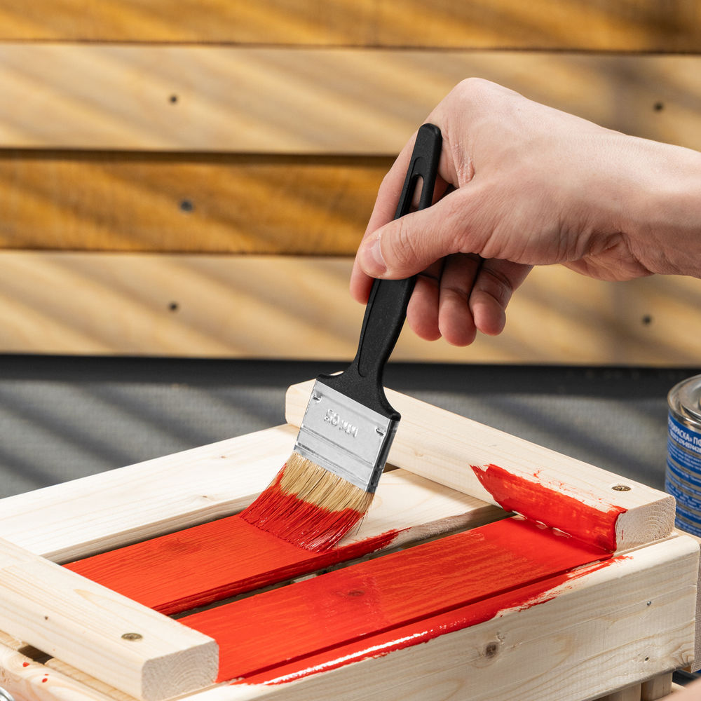 Кисть флейцевая Стандарт, 50 х 6 мм, натуральная щетина, пластиковая ручка Сибртех (82504)