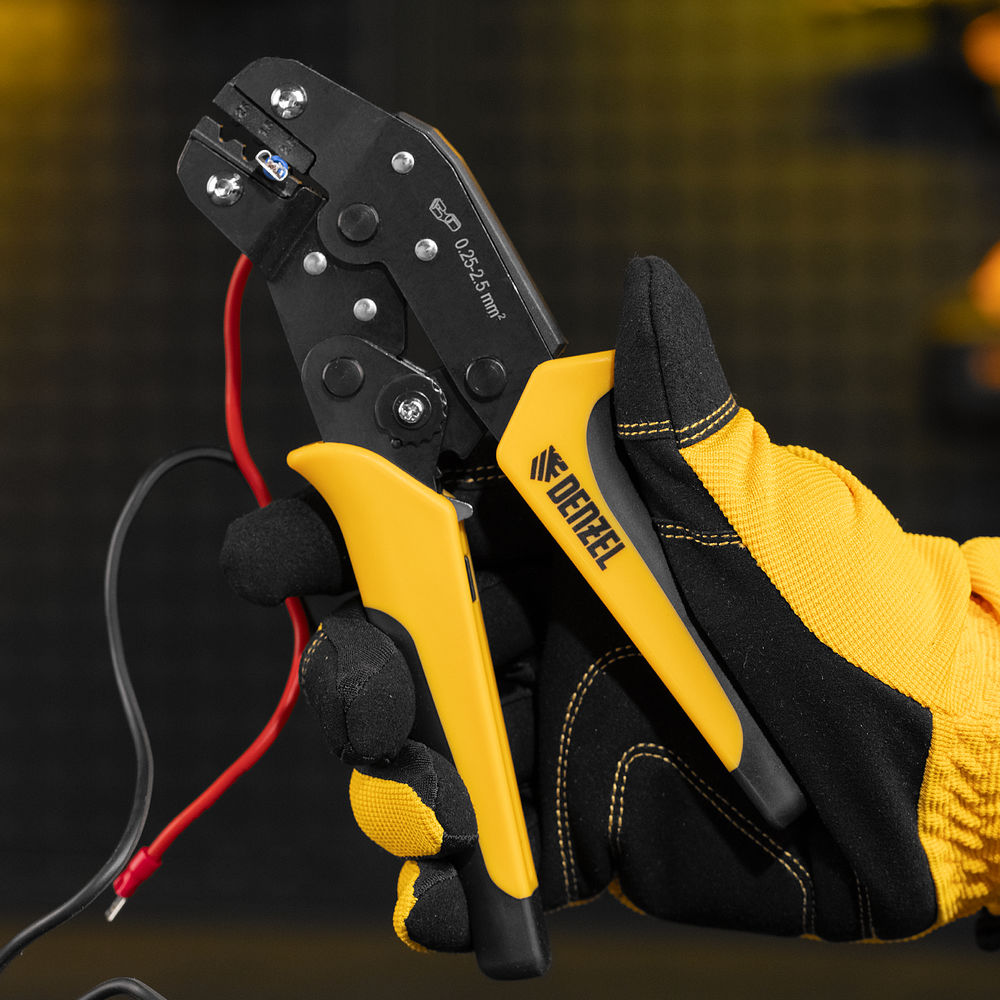 Клещи для обжима неизолированных наконечников НК и НВ, разъемов РП, 0,25 - 2,5 мм2 Denzel (17745)