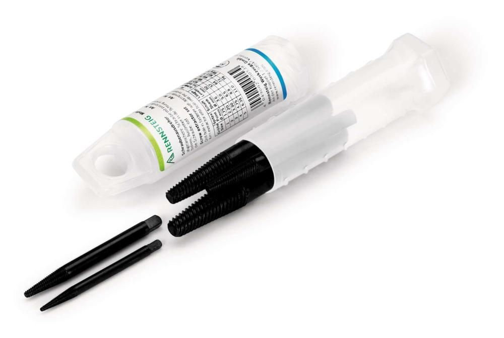 Набор экстракторов спиральных, 5 пр., #1/2/3/4/5, M3 - M18, пластиковый цилиндрический кейс, для правой резьбы (RE-4709003)