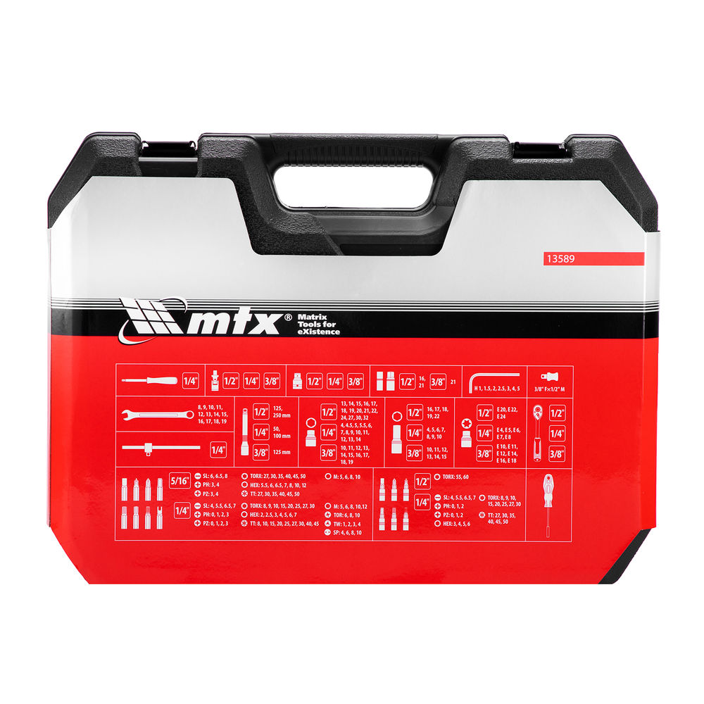 Набор инструментов, 1/2, 3/8, 1/4, пластиковый кейс 215 предметов MTX