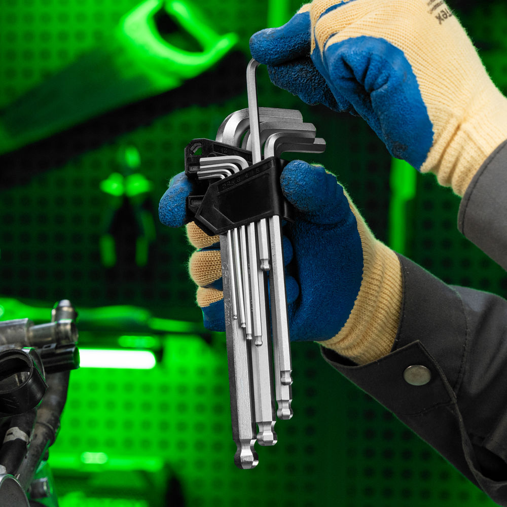 Набор ключей имбусовых, HEX, 2-12 мм, CrV, 9 шт., удлиненные, с шаром Сибртех