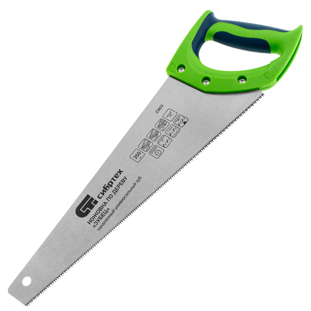 Ножовка по дереву Зубец, 350 мм, 11 TPI, зуб 2D, каленый зуб, 2-х компонентная рукоятка Сибртех (23823)
