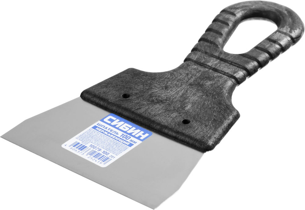 Шпатель нержавеющий 100 мм, пластиковая ручка СИБИН 10079-100_z01