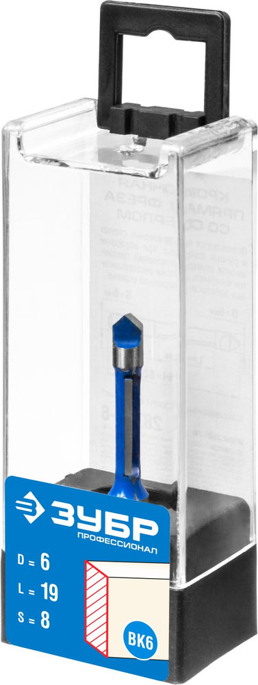 Фреза кромочная прямая со сверлом 6 x 19 мм, хвостовик 8 мм ЗУБР Профессионал 28726-6