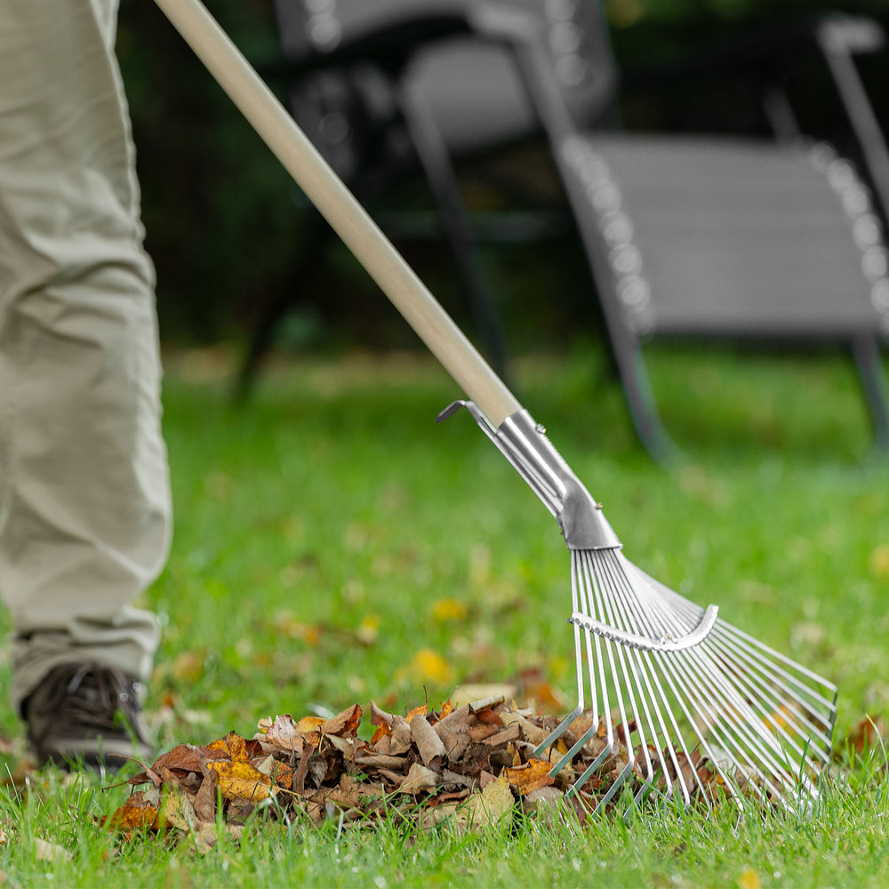 Грабли веерные стальные, 300 - 480 мм, 22 плоских зуба, оцинкованные,раздвижные, без черенка, Palisad (617675)
