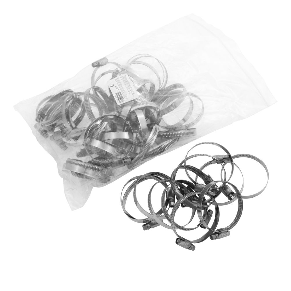 Хомуты нержавеющая сталь, Стандартное болтовое крепление 40-60 мм, 50 штук в упаковке, ширина 9 мм Сибртех (47583)