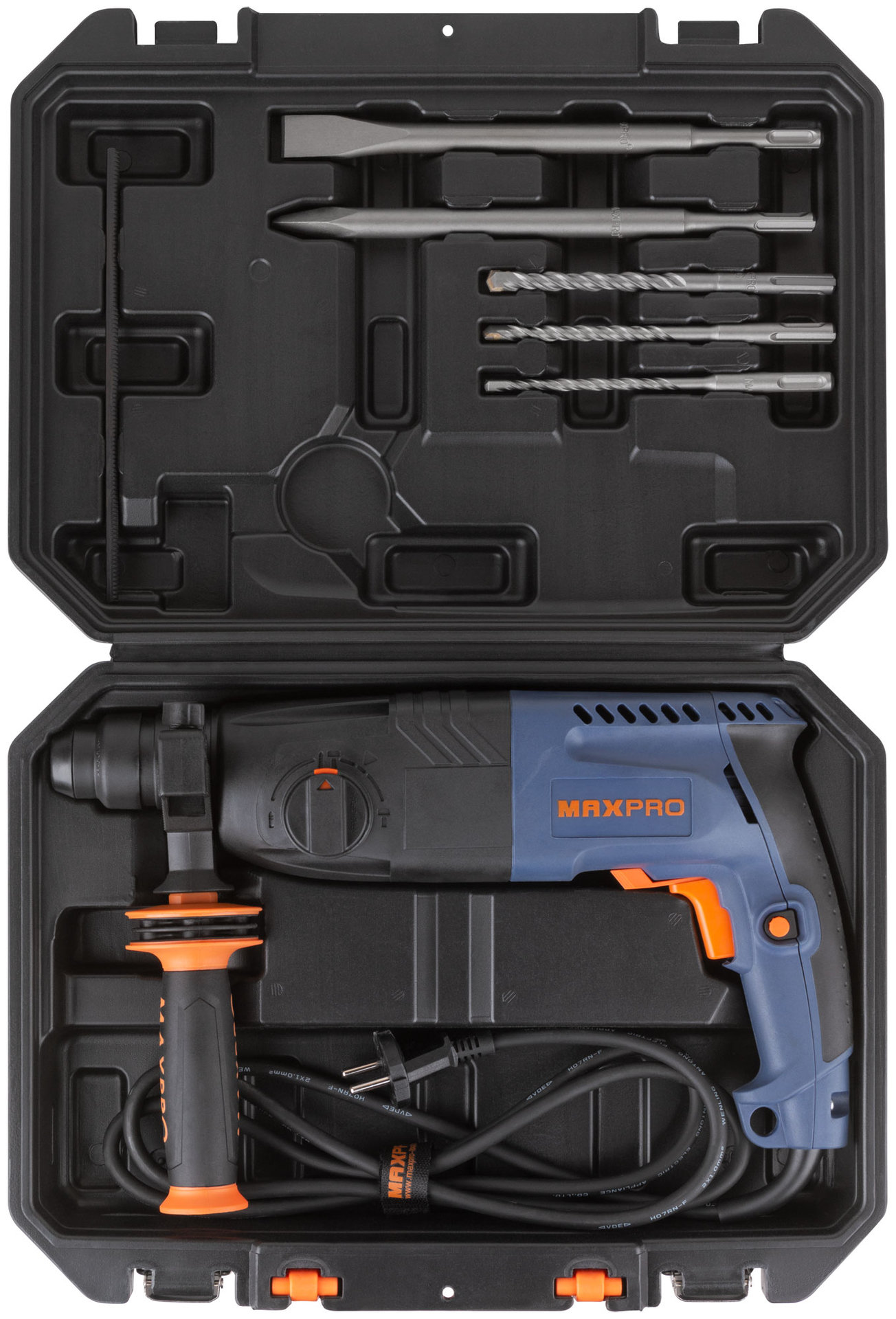 Перфоратор монтажный 620 Вт; 0-1000 об/мин; 2,5 Дж; 3 режима; Д/Б/М-30/24/13; 2,8 кг; SDS-PLUS; антивибрационная ручка; резиновые вставки MAX-PRO 85080