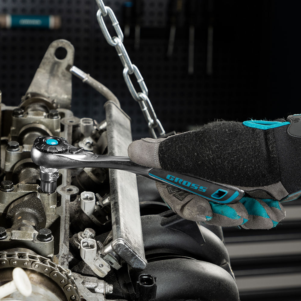 Набор торцевых головок, трещотка 120 зубьев, 3/8, CrV, 12 предметов Gross