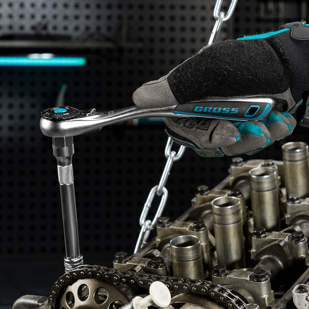 Набор торцевых головок, трещотка 120 зубьев, 3/8, CrV, 12 предметов Gross