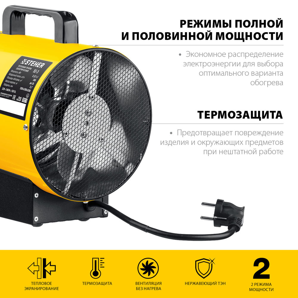 Пушка тепловая электрическая 2 кВт STEHER SE-3