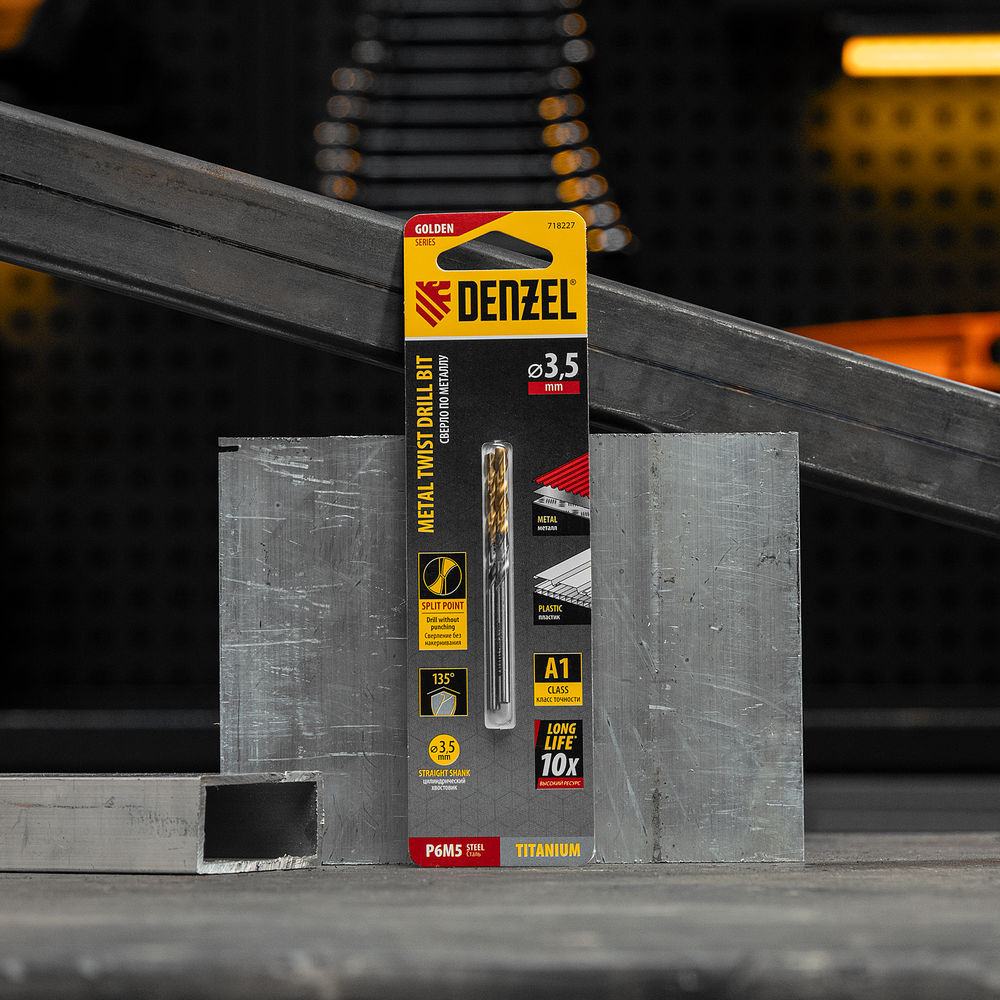Сверло спиральное по металлу 3,5 x 70 мм, Р6М5, Golden Tip , 2шт. Denzel (718227)
