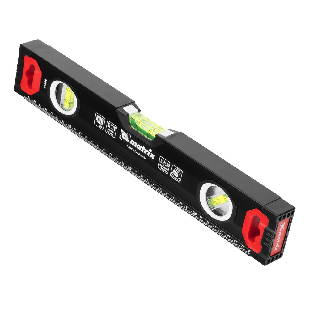 Уровень алюминиевый, усиленный, фрезерованный, 3 глазка, 400 мм Matrix (34360)