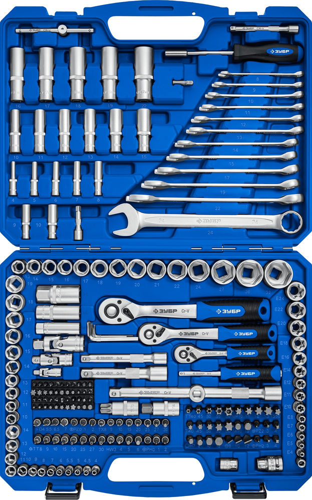 Универсальный набор инструмента 216 предм. А-216 (1/2+ 3/8+ 1/4) Профессионал ЗУБР 27674-H216