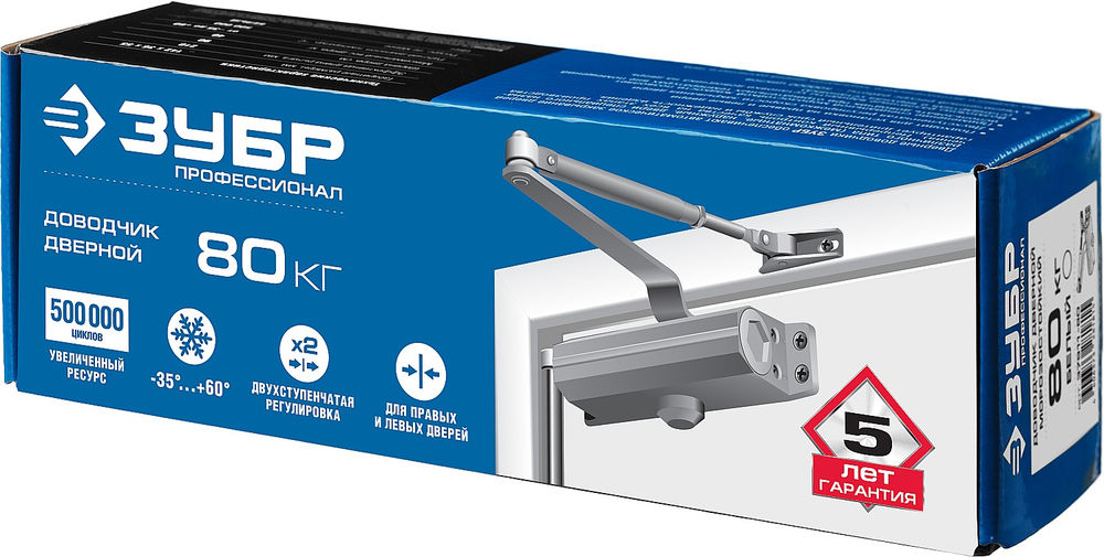 Доводчик дверной до 80 кг цвет белый ЗУБР Профессионал 37911-80
