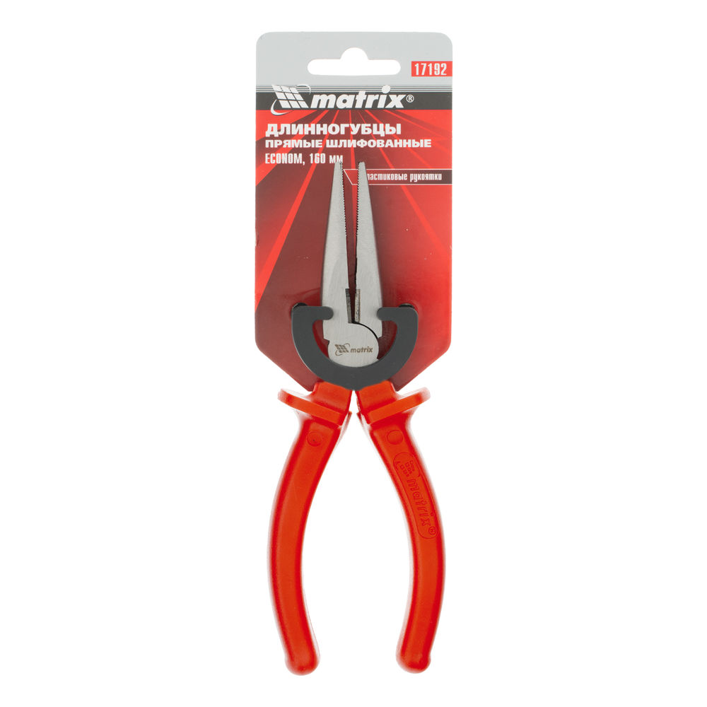 Длинногубцы прямые Econom, 160 мм, шлифованные, пластмассовые рукоятки Matrix (17192)