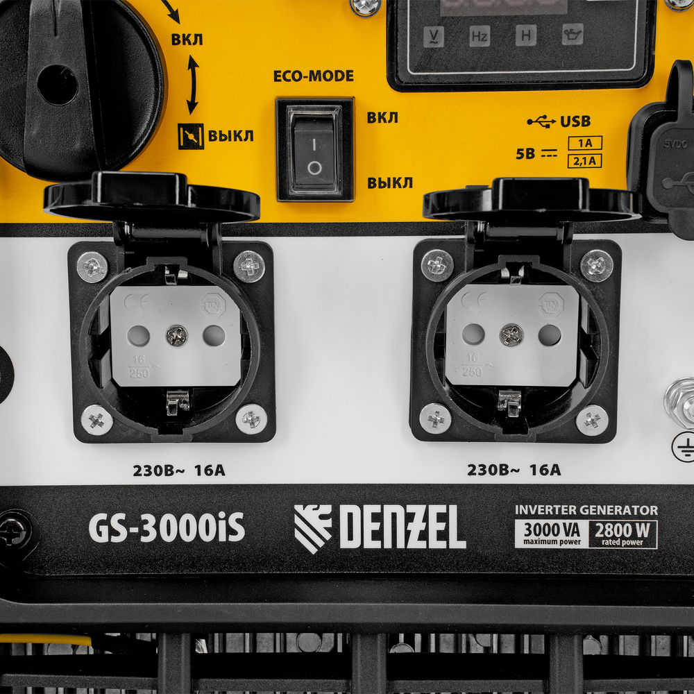 Генератор инверторный GS-3000iS, 3,0 кВт, 230 В, закрытый корпус, ручной старт DENZEL (94716)