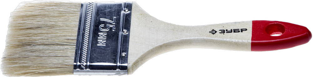 Кисть плоская 75 мм, 3, светлая натуральная щетина, деревянная ручка, все виды ЛКМ ЗУБР УНИВЕРСАЛ 4-01001-075