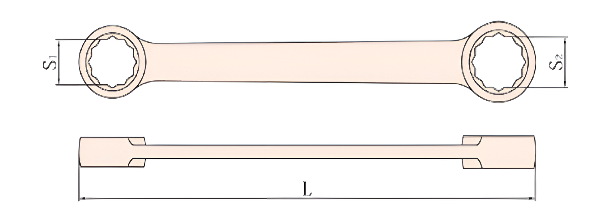 Ключ гаечный накидной двусторонний плоский 12х13 искробезопасный сплав AlCu 153A-1213, HORTZ