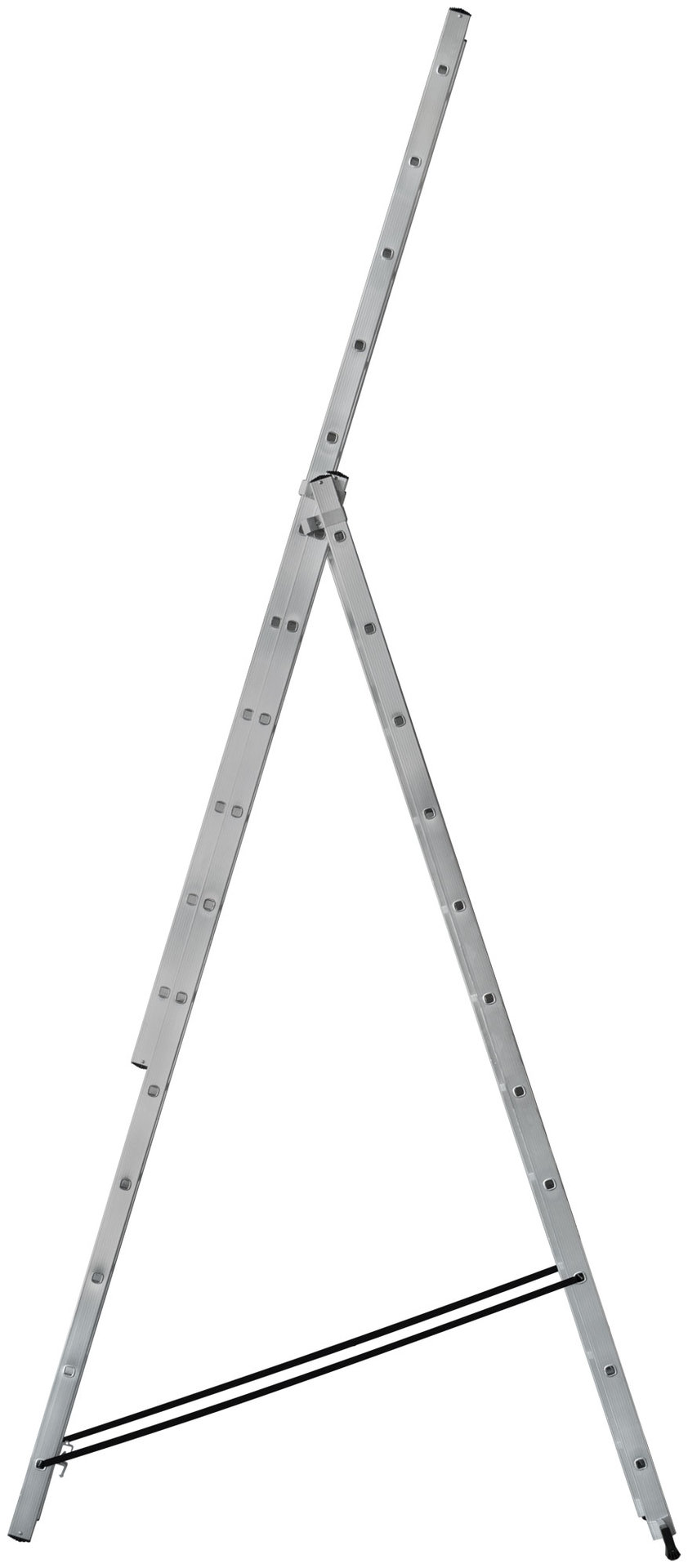 Лестница трехсекционная алюминиевая усиленная, 3 х 11 ступеней, H=316/539/759 см, вес 16,61 кг (65437)